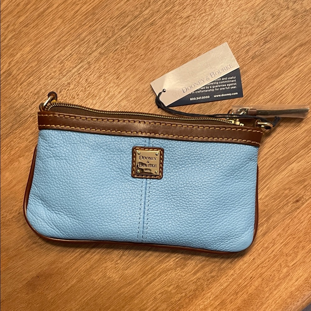 Dooney & Bourke Caribbean Blue Pebbled Leather Zip Wristlet — NWT